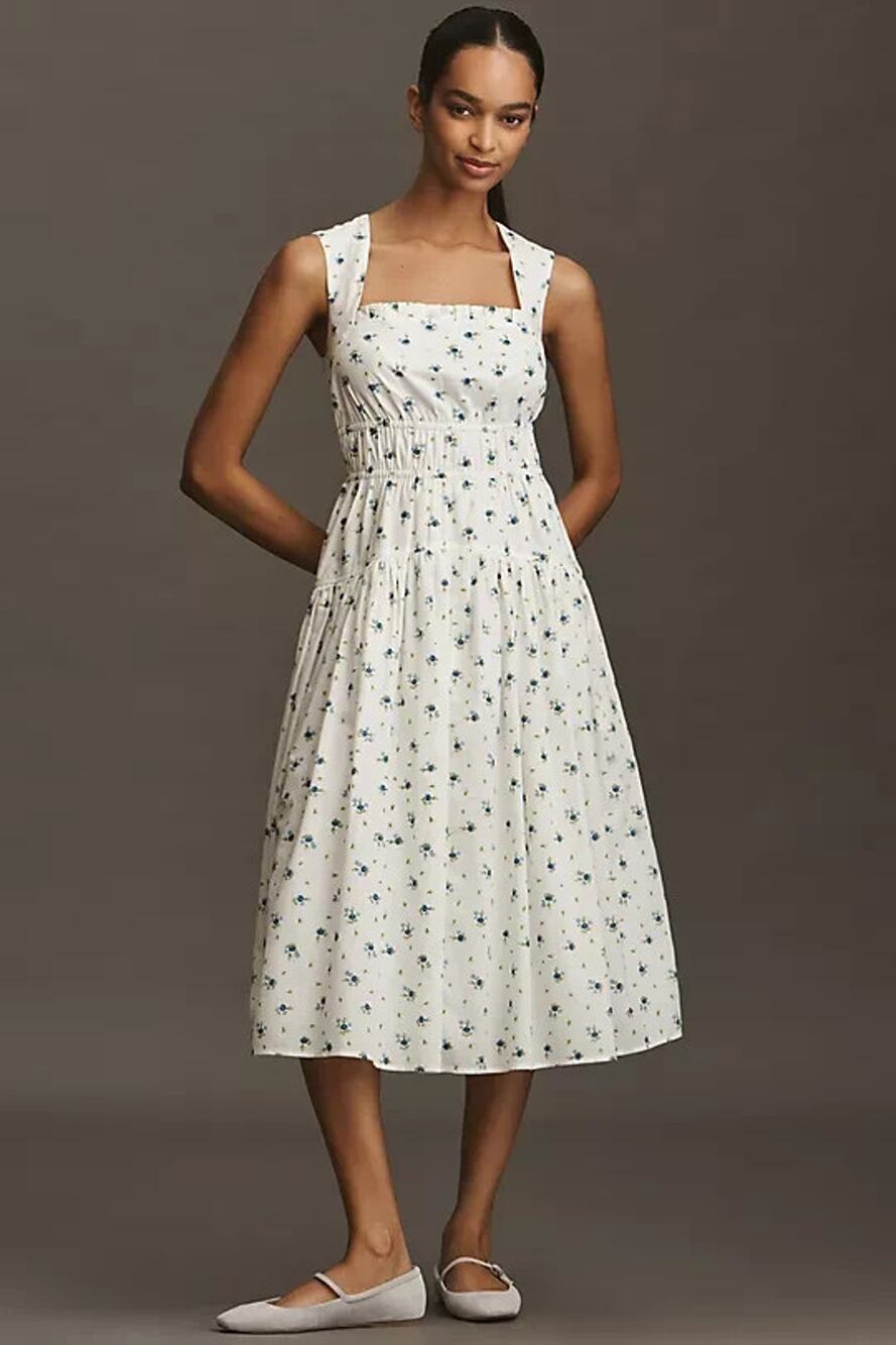 Avec Les Filles Sleeveless A-Line Midi Dress White Size L 3897